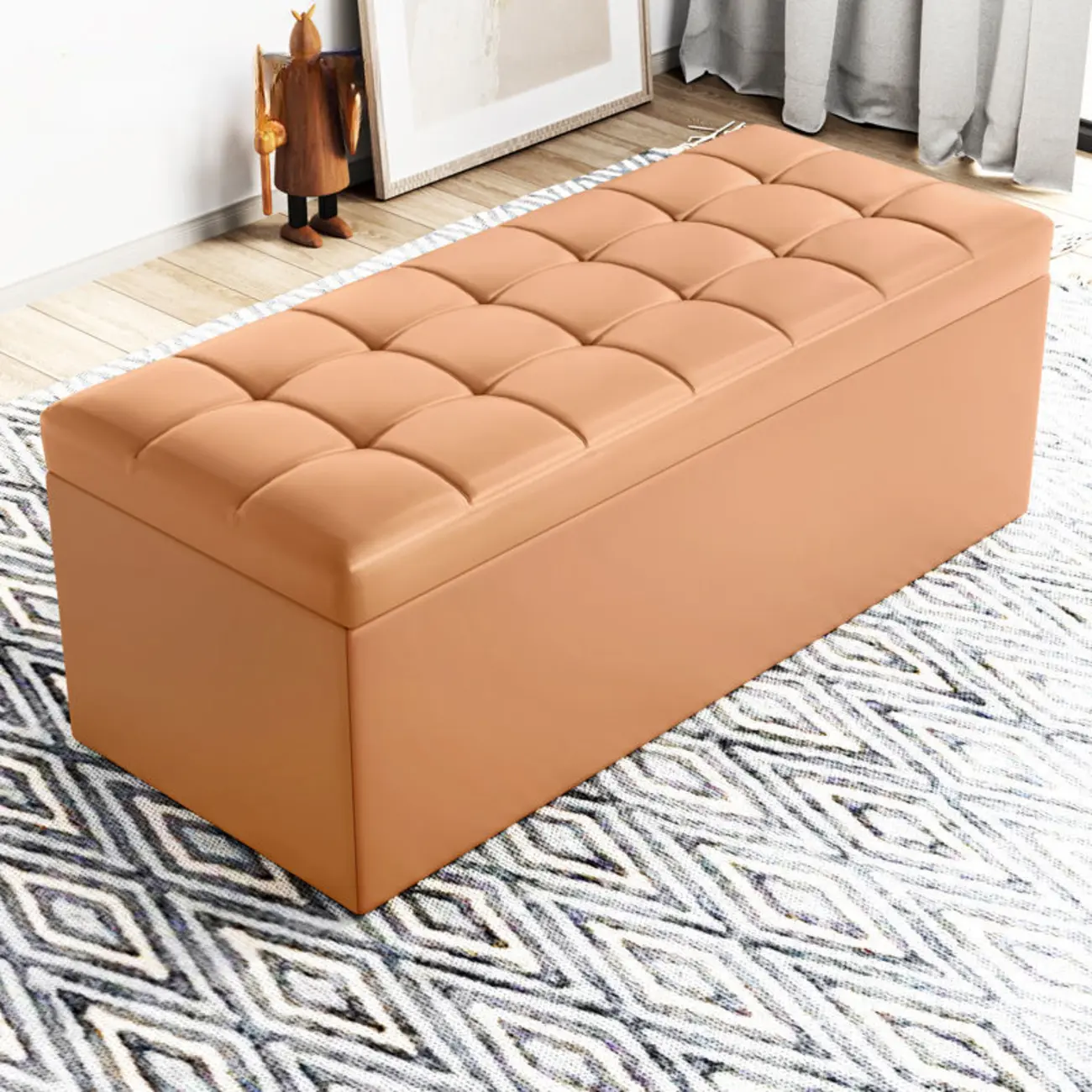 Modern Upholstered Leather Bedroom Bench with Storage Image - 17 | homeyfad