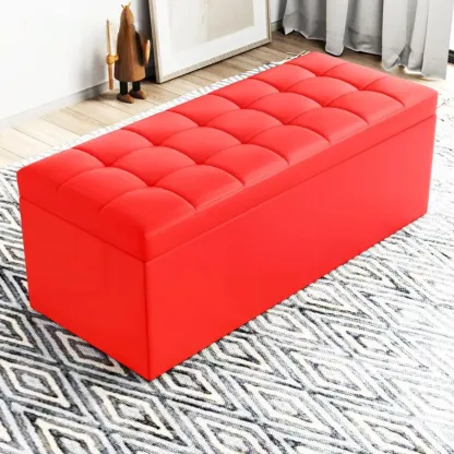 Modern Upholstered Leather Bedroom Bench with Storage Image - 18