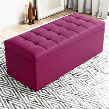 Modern Upholstered Leather Bedroom Bench with Storage Image - 21