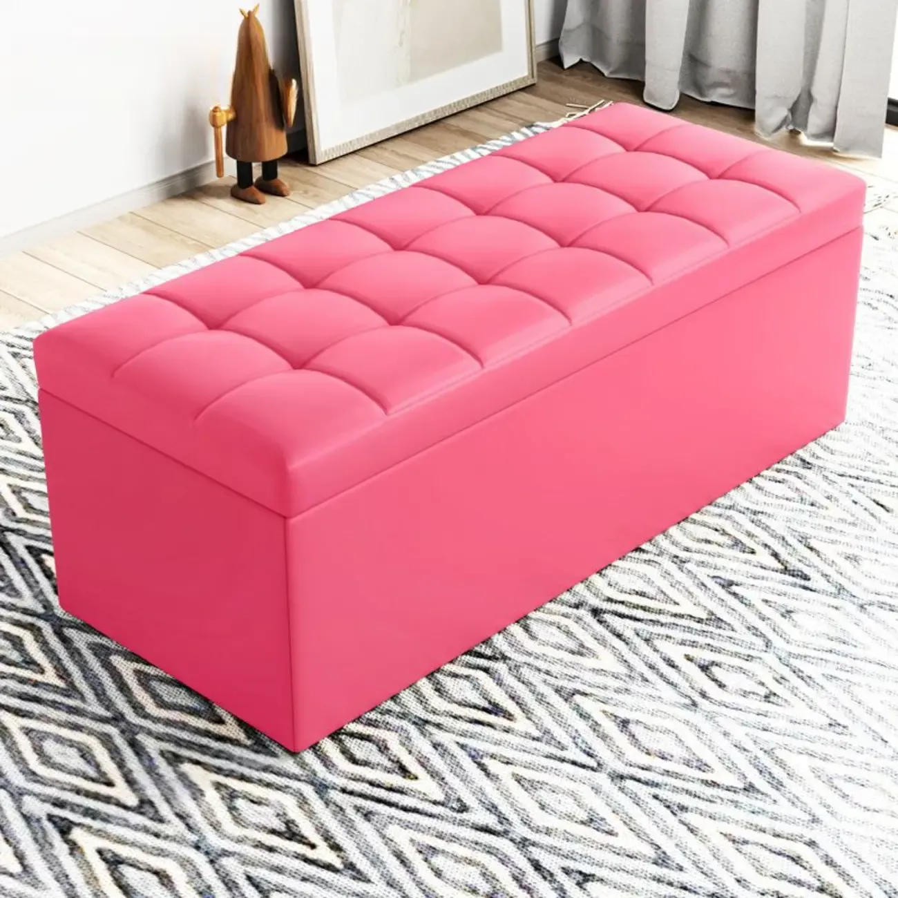 Modern Upholstered Leather Bedroom Bench with Storage Image - 22