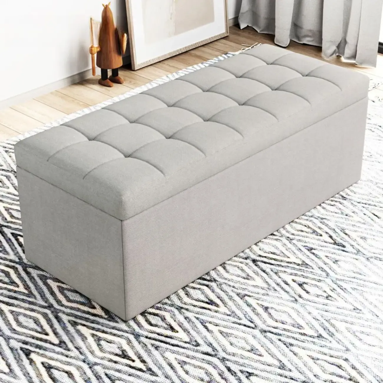 Modern Upholstered Leather Bedroom Bench with Storage Image - 23