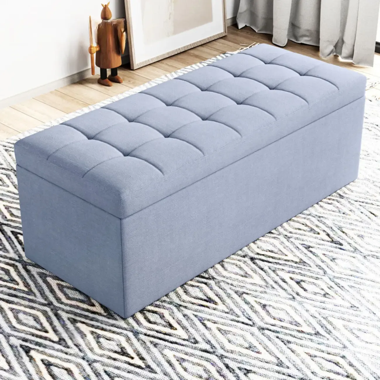 Modern Upholstered Leather Bedroom Bench with Storage Image - 27