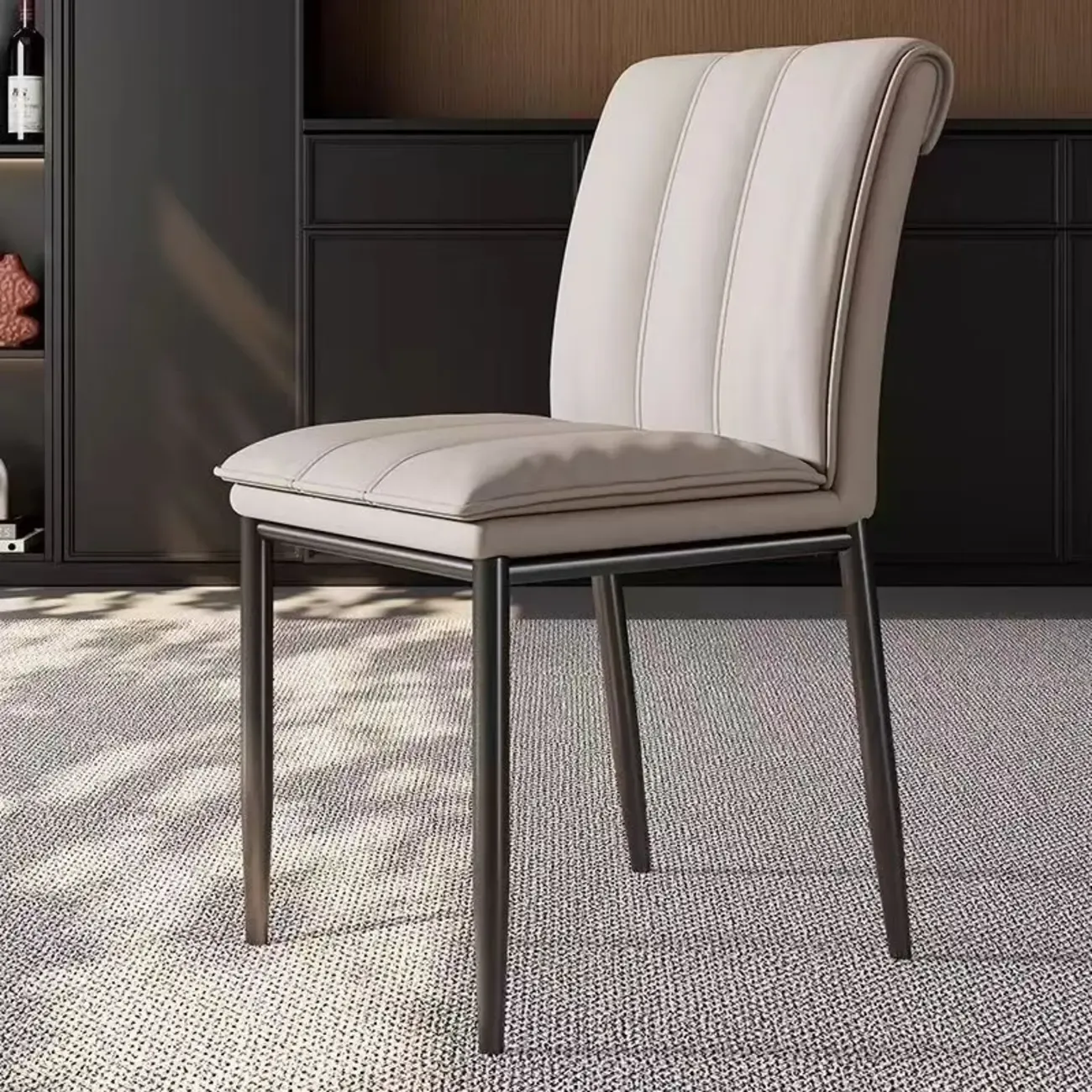 Low Back Upholstered Dining Chairs with Vertical Tufting Image - 3