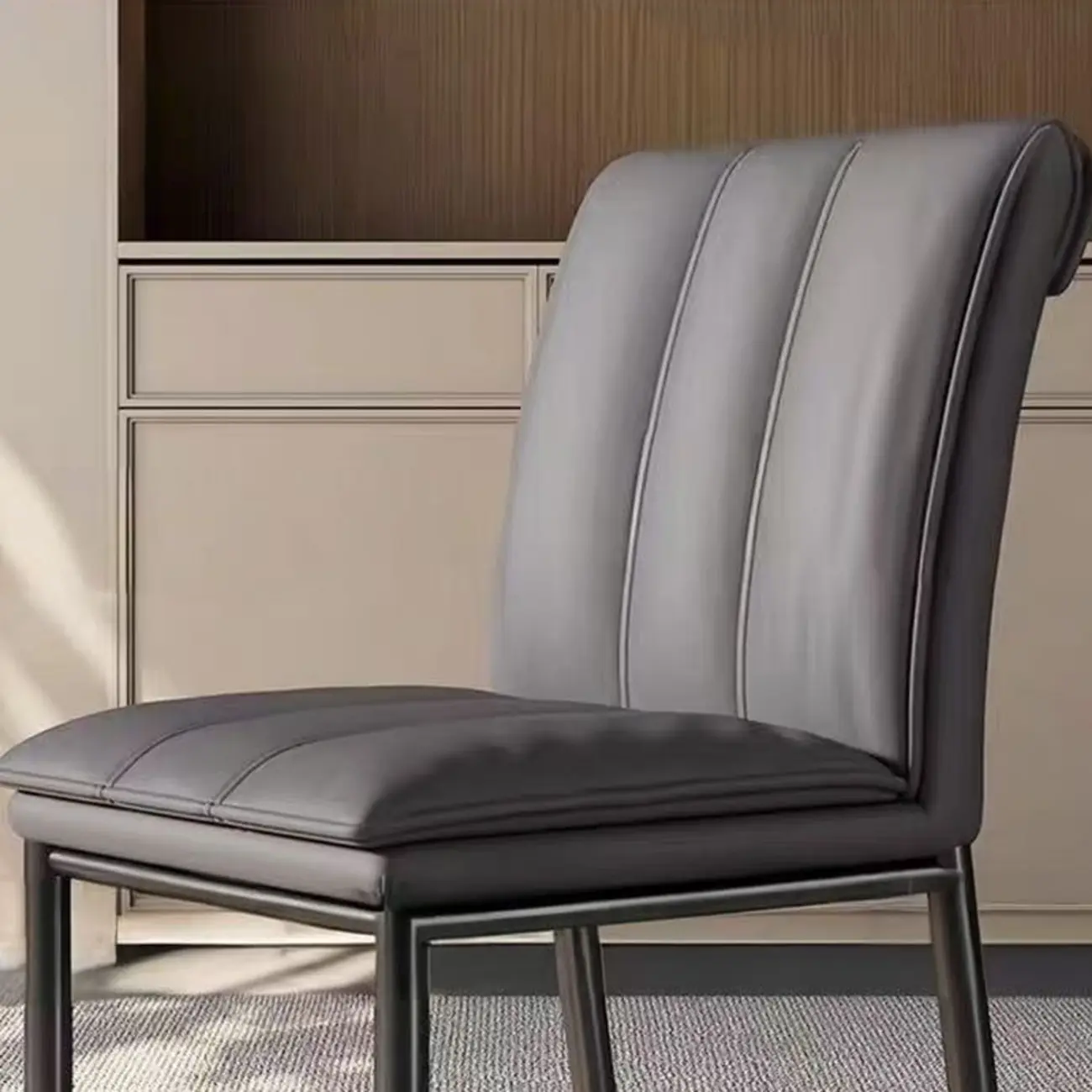 Low Back Upholstered Dining Chairs with Vertical Tufting Image - 10 | homeyfad