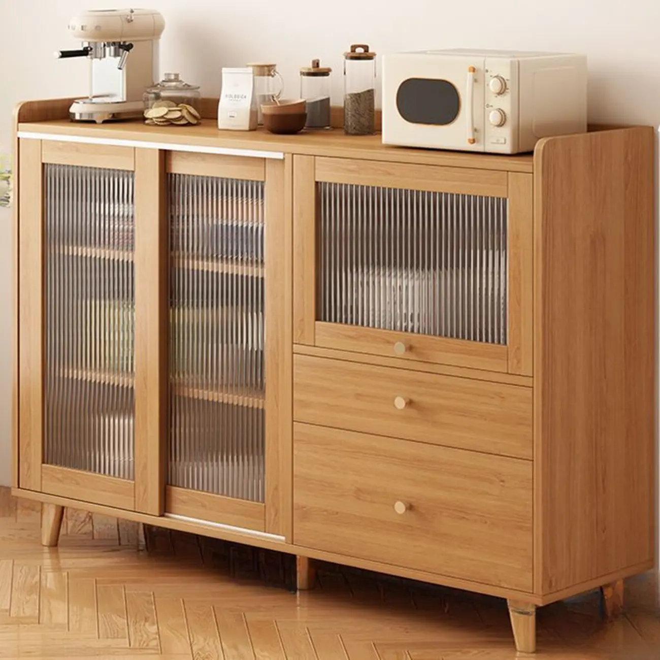 Modern Wood Narrow Sideboard with Sliding Doors Image - 2 | homeyfad