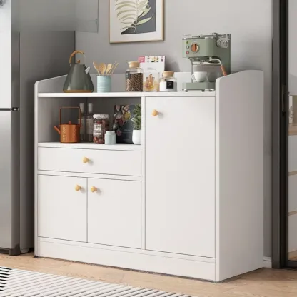 Modern Wood Narrow Sideboard with Sliding Doors Image - 12