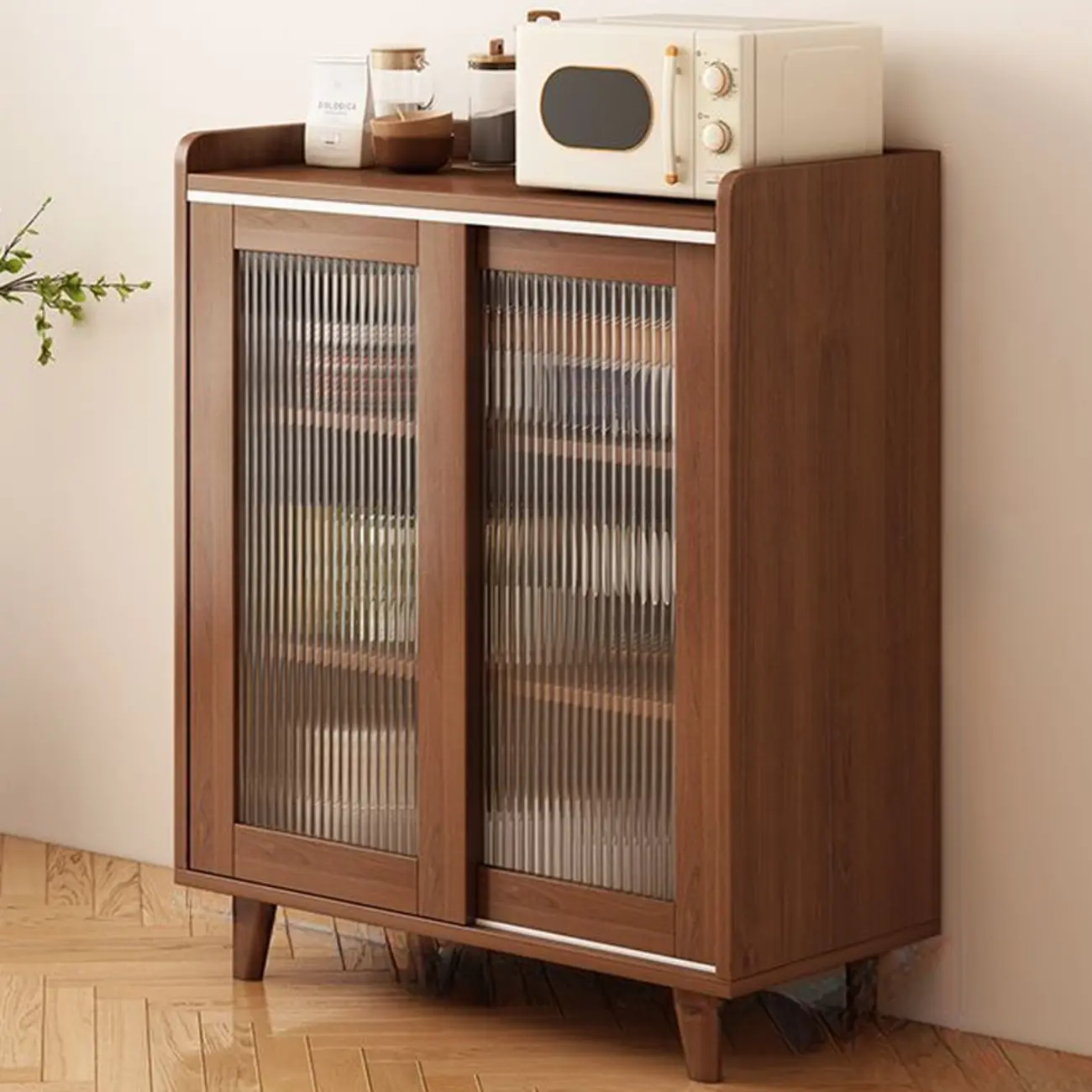 Modern Wood Narrow Sideboard with Sliding Doors Image - 14 | homeyfad