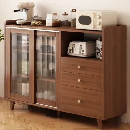 Modern Wood Narrow Sideboard with Sliding Doors Image - 15