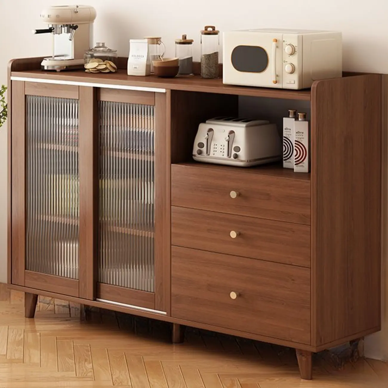 Modern Wood Narrow Sideboard with Sliding Doors Image - 16 | homeyfad