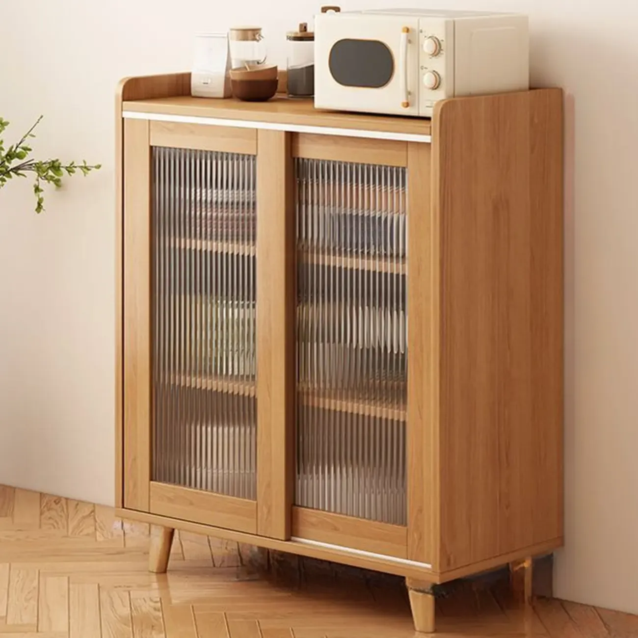 Modern Wood Narrow Sideboard with Sliding Doors Image - 17