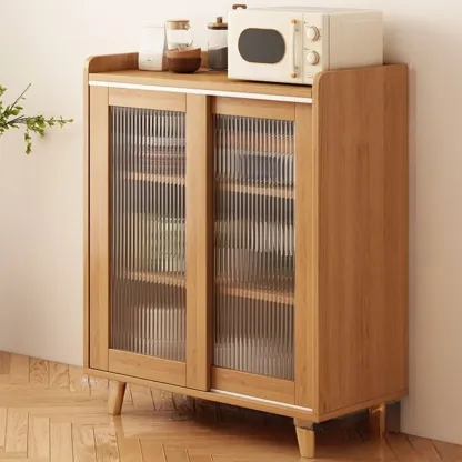 Modern Wood Narrow Sideboard with Sliding Doors Image - 17