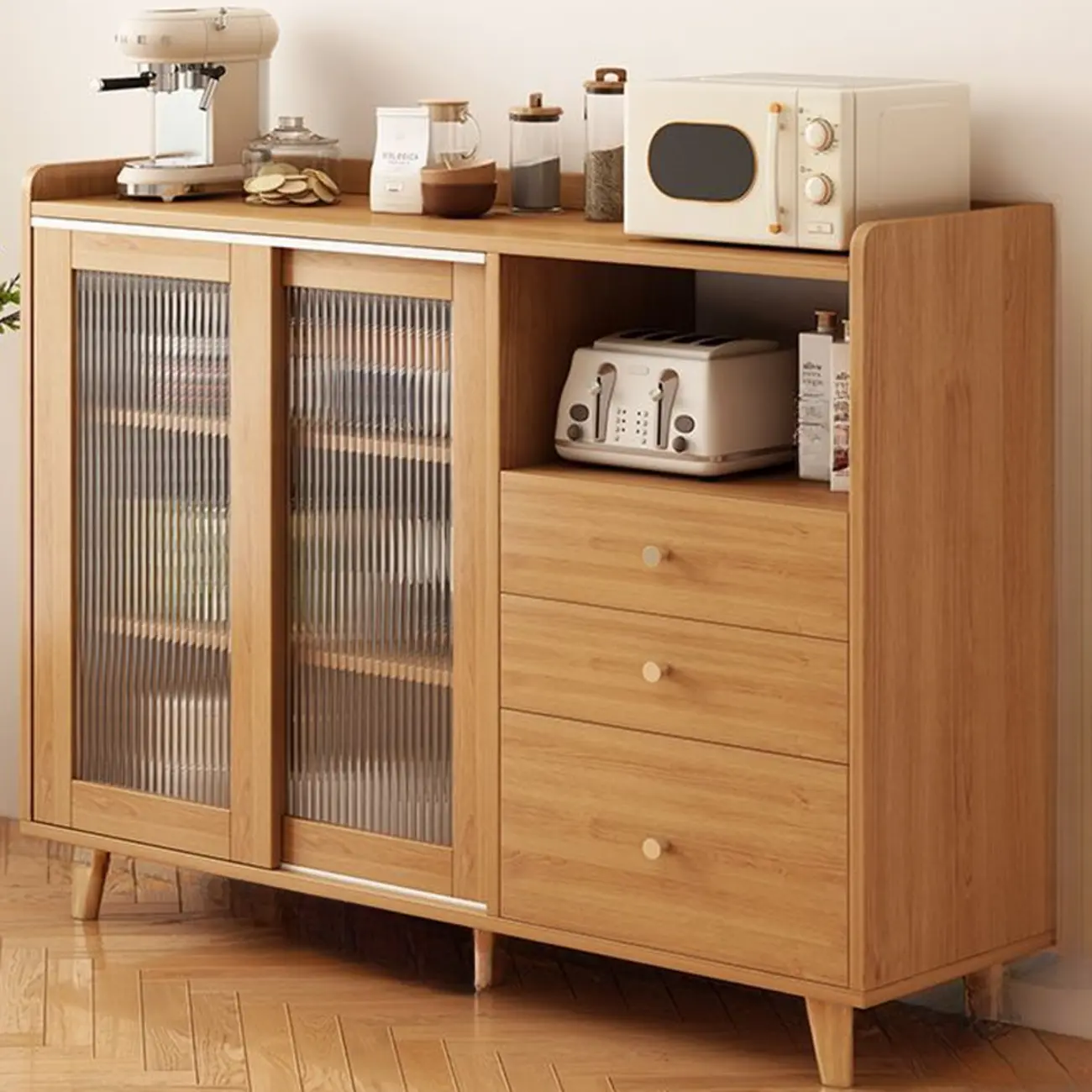 Modern Wood Narrow Sideboard with Sliding Doors Image - 18 | homeyfad