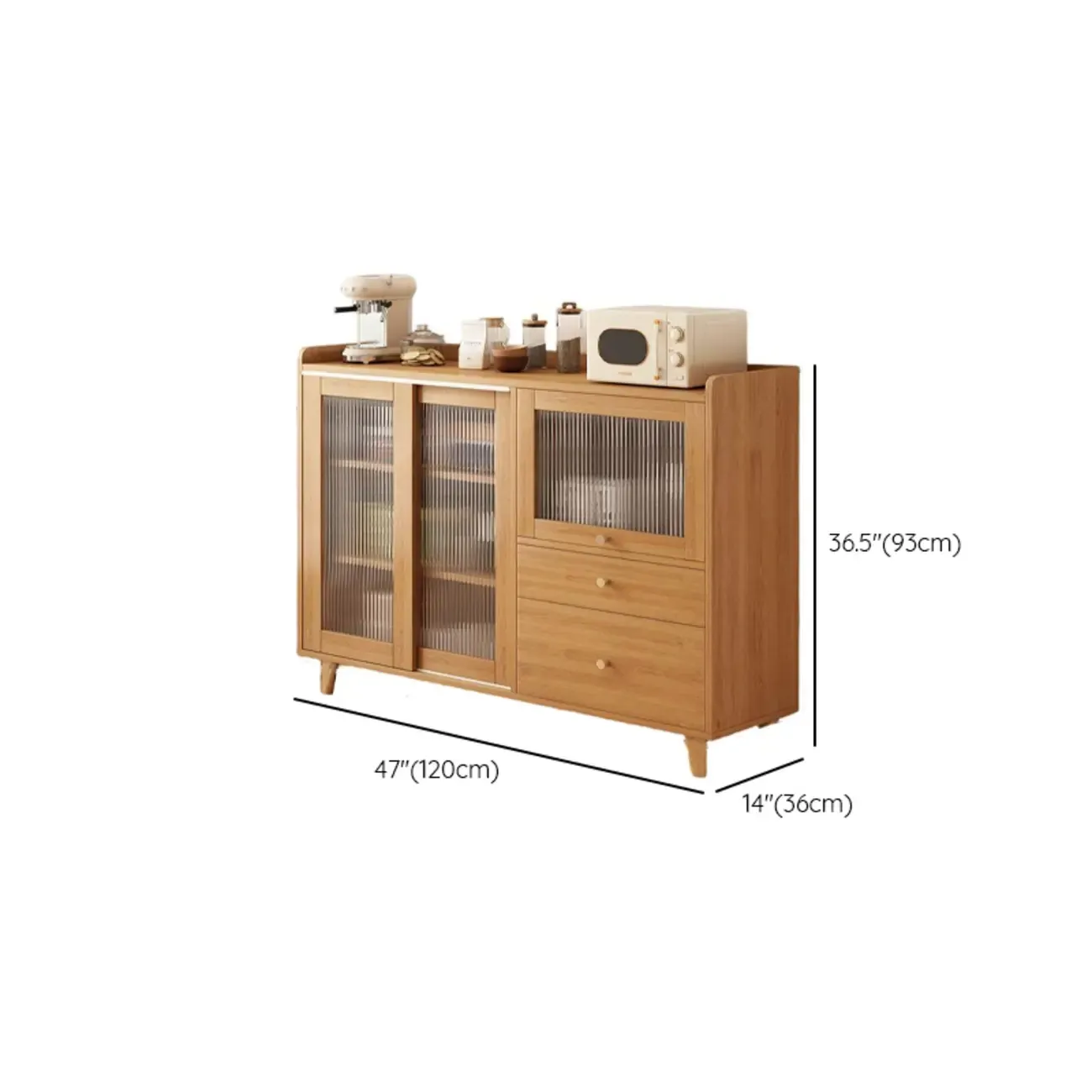 Modern Wood Narrow Sideboard with Sliding Doors Image - 23