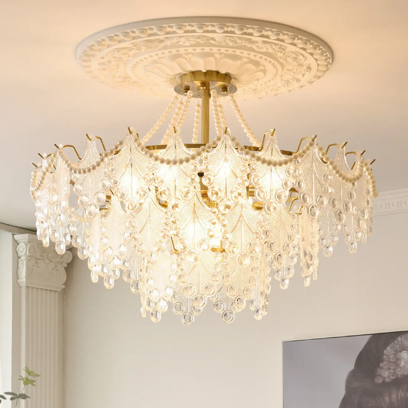Gold Crystal Beads Chandelier with Elegant Design Image - 1 | homeyfad