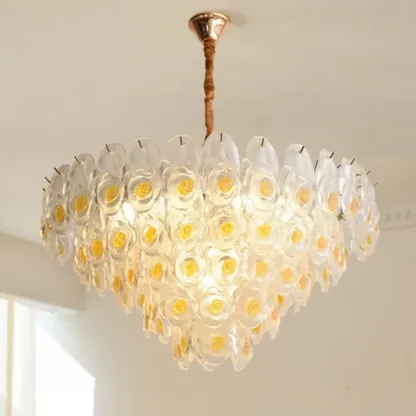 Gold Glass Floral Design Crystal Chandelier Lights Image - 1