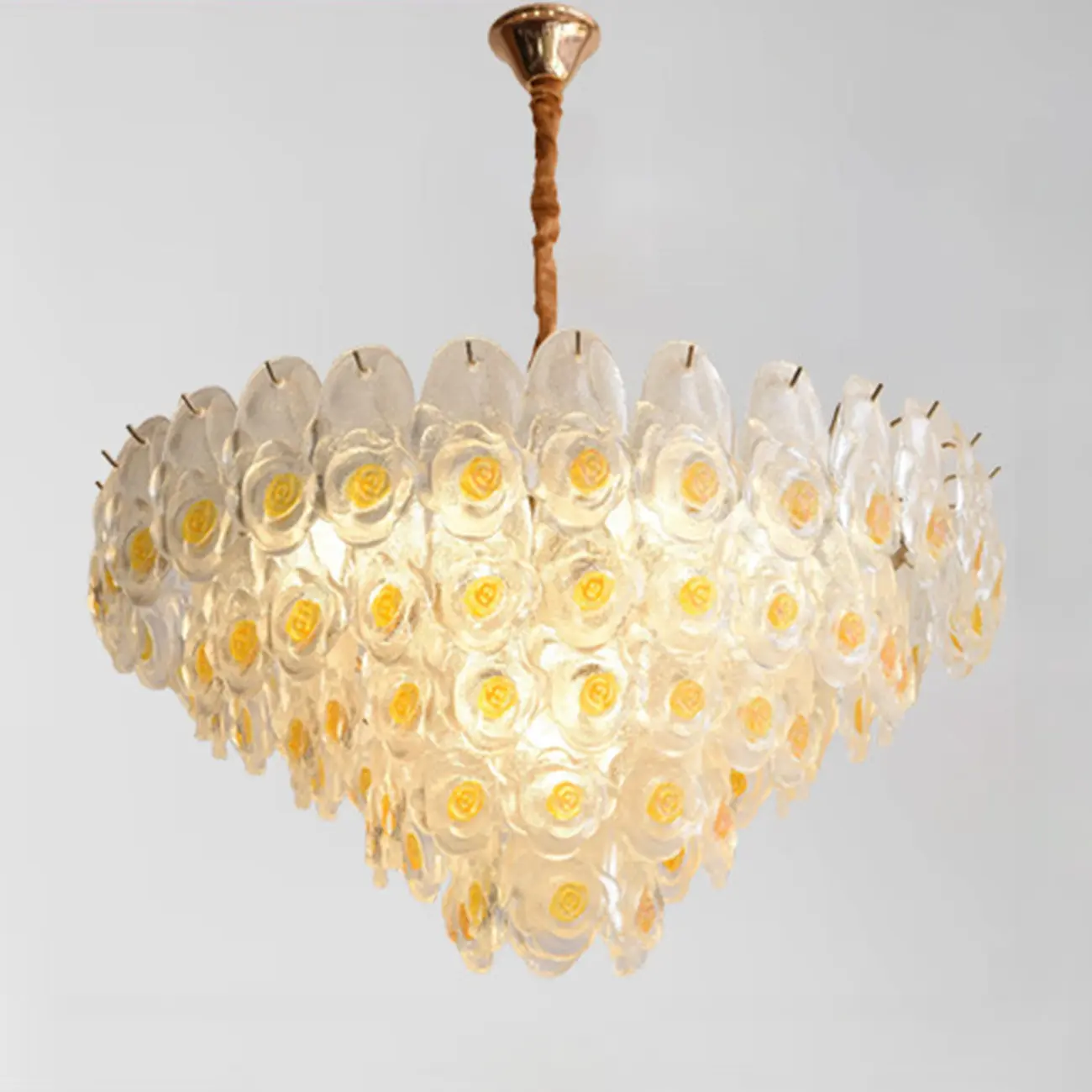 Gold Glass Floral Design Crystal Chandelier Lights Image - 3 | homeyfad