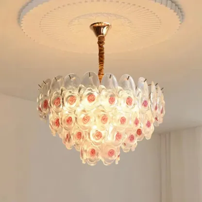 Gold Glass Floral Design Crystal Chandelier Lights Image - 4