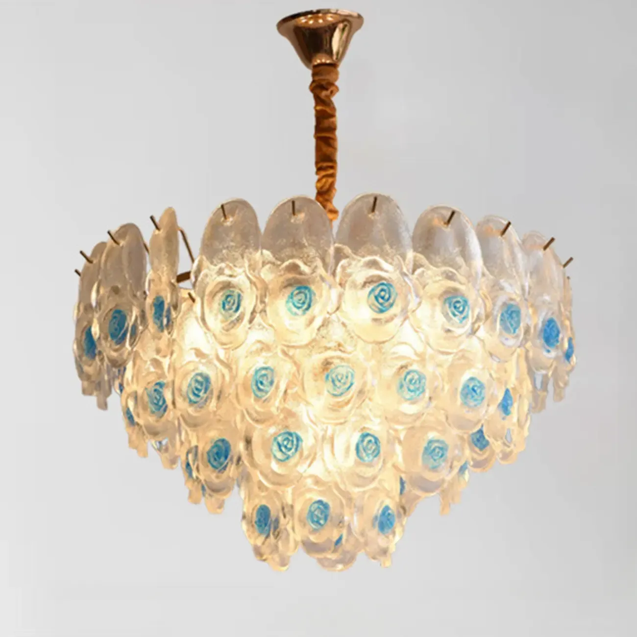 Gold Glass Floral Design Crystal Chandelier Lights Image - 5