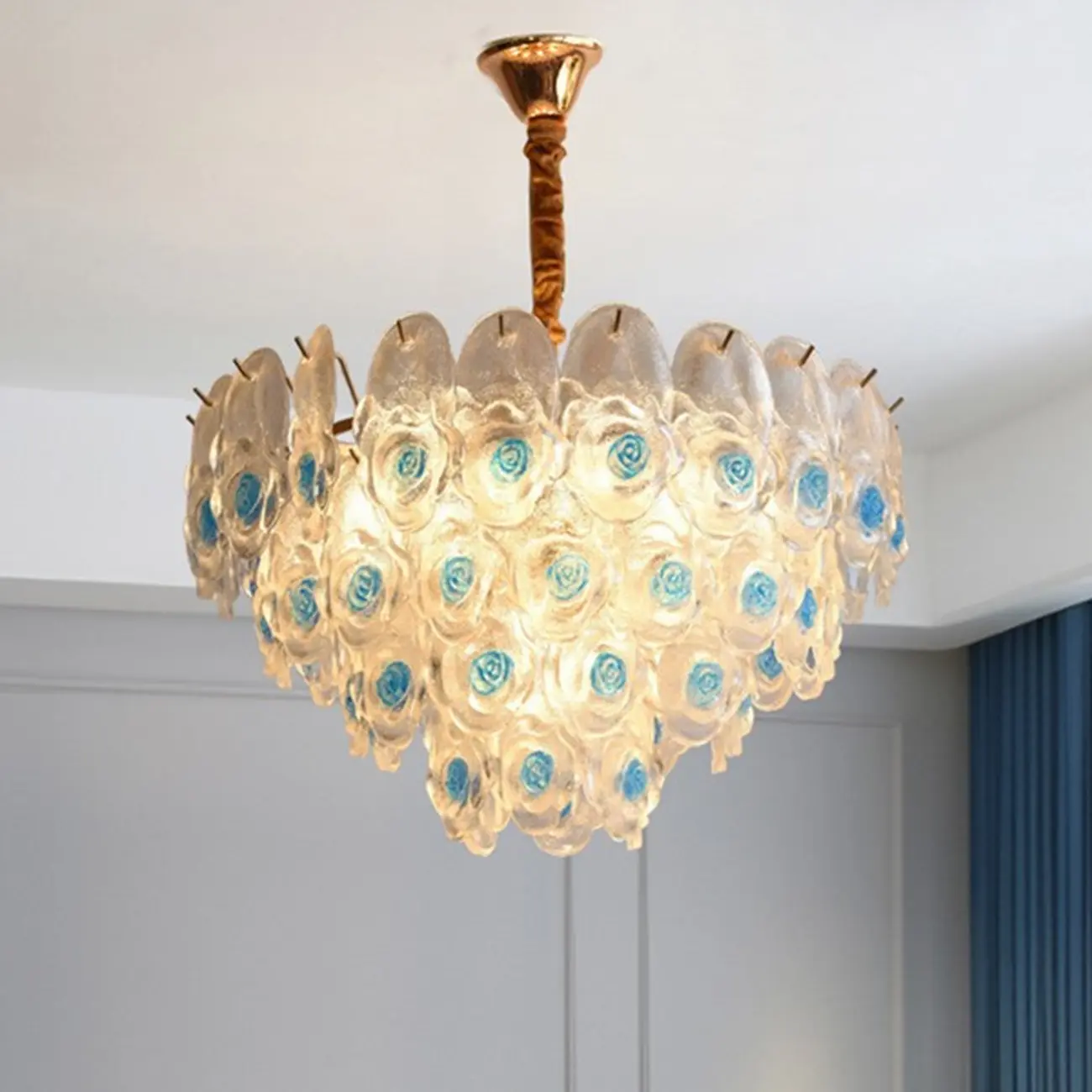 Gold Glass Floral Design Crystal Chandelier Lights Image - 6 | homeyfad