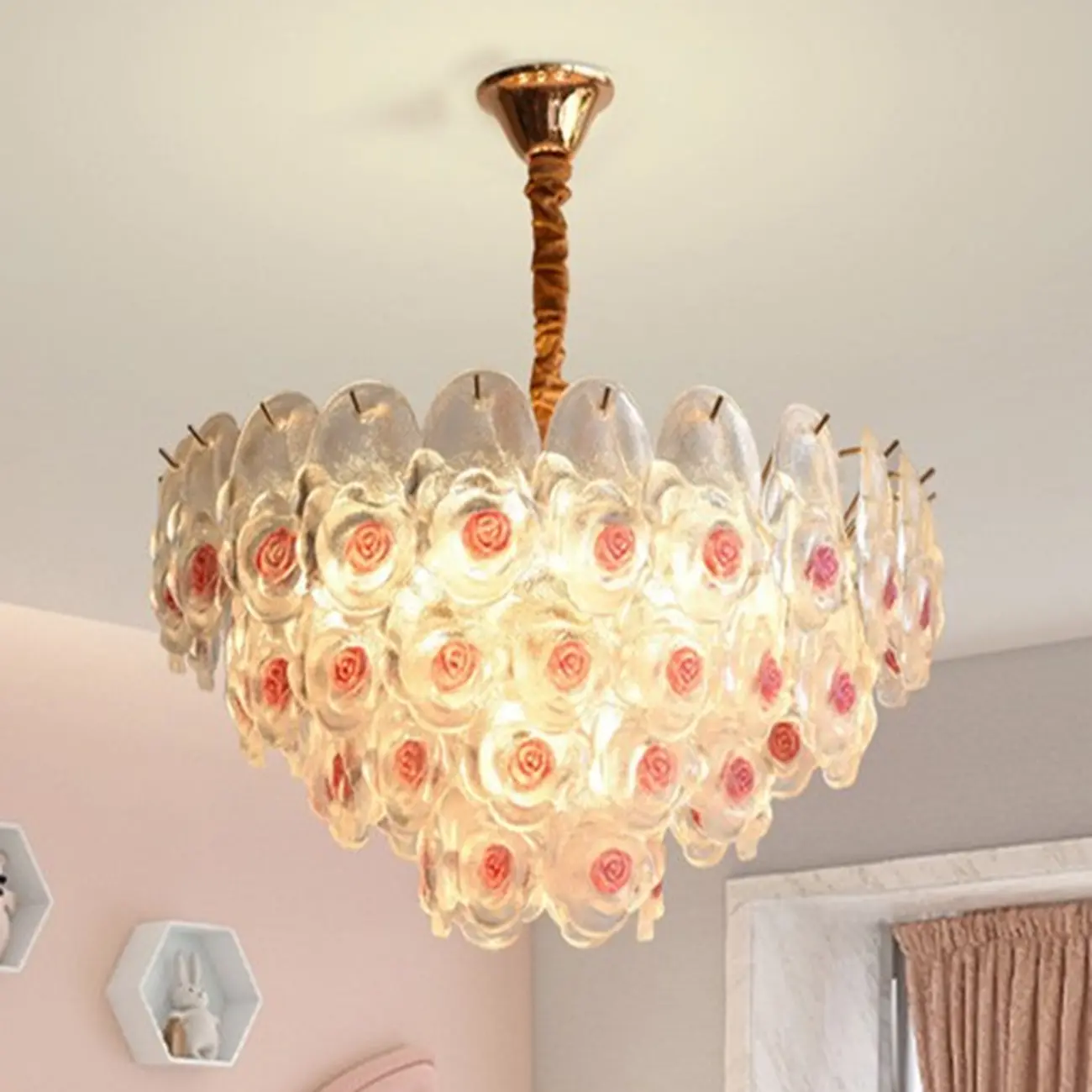 Gold Glass Floral Design Crystal Chandelier Lights Image - 7 | homeyfad