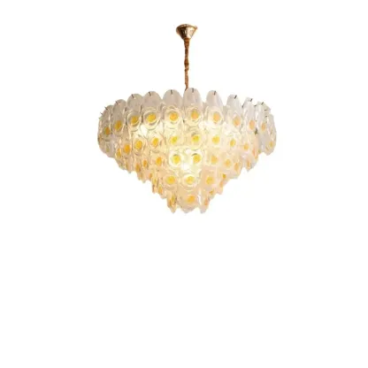 Gold Glass Floral Design Crystal Chandelier Lights Image - 8