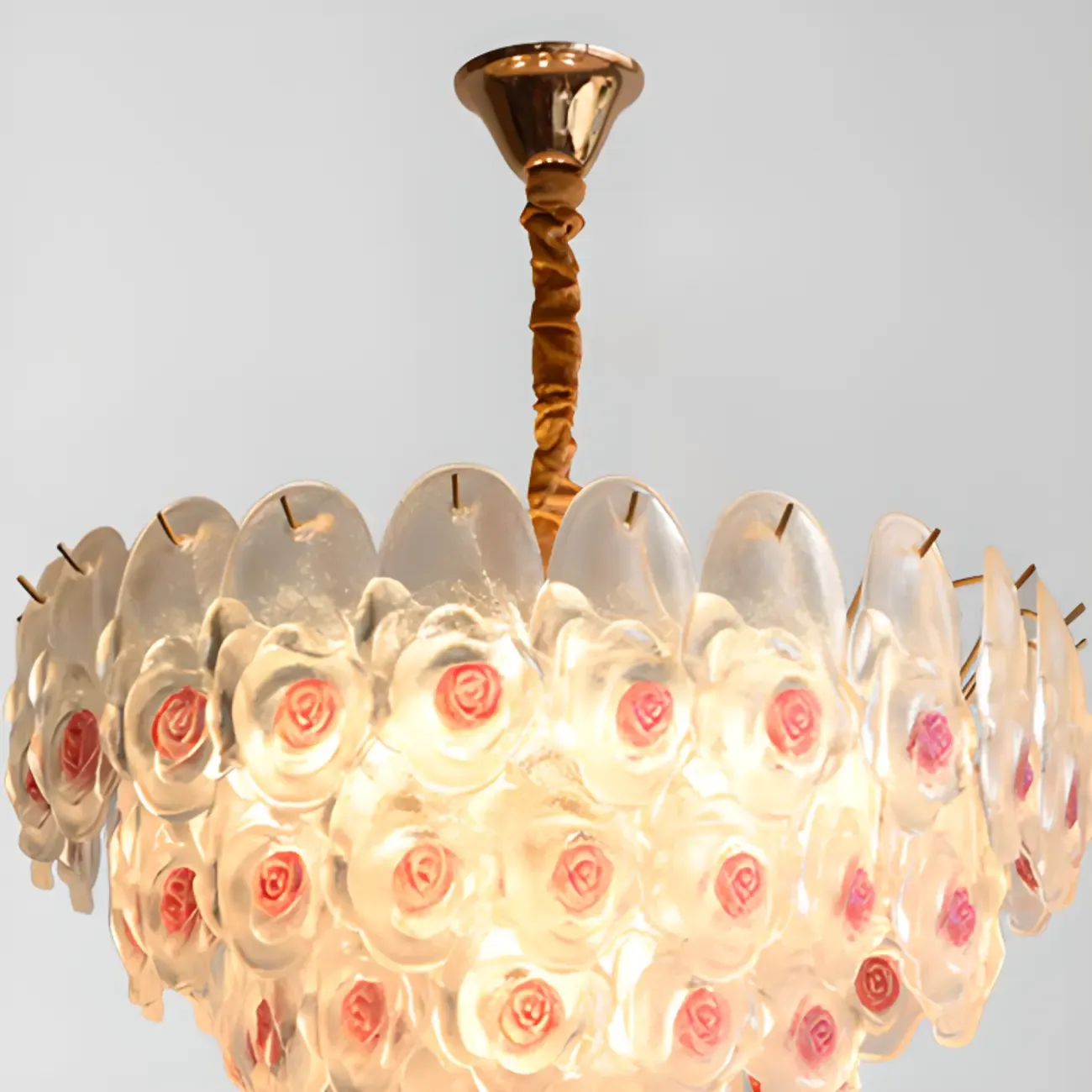 Gold Glass Floral Design Crystal Chandelier Lights Image - 9