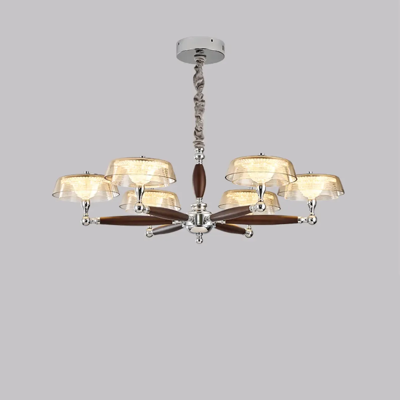 Brown Linear Wood Glass Modern Crystal Chandelier Light Image - 3