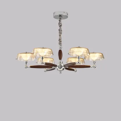 Brown Linear Wood Glass Modern Crystal Chandelier Light Image - 3