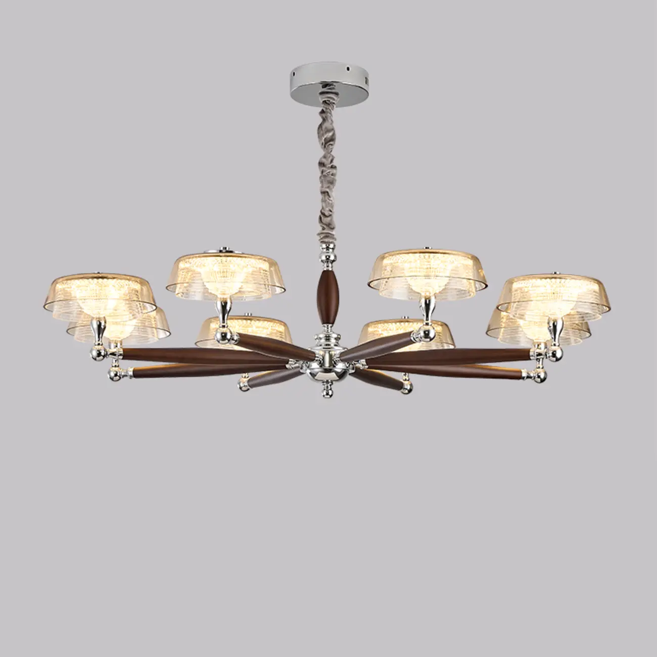Brown Linear Wood Glass Modern Crystal Chandelier Light Image - 5 | homeyfad
