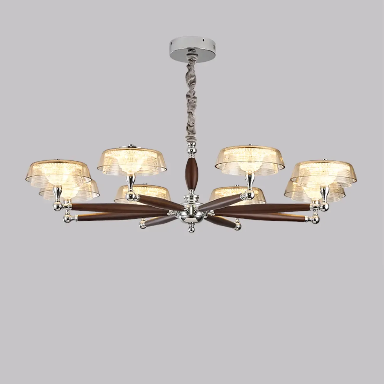 Brown Linear Wood Glass Modern Crystal Chandelier Light Image - 5