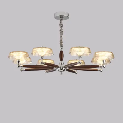 Brown Linear Wood Glass Modern Crystal Chandelier Light Image - 5