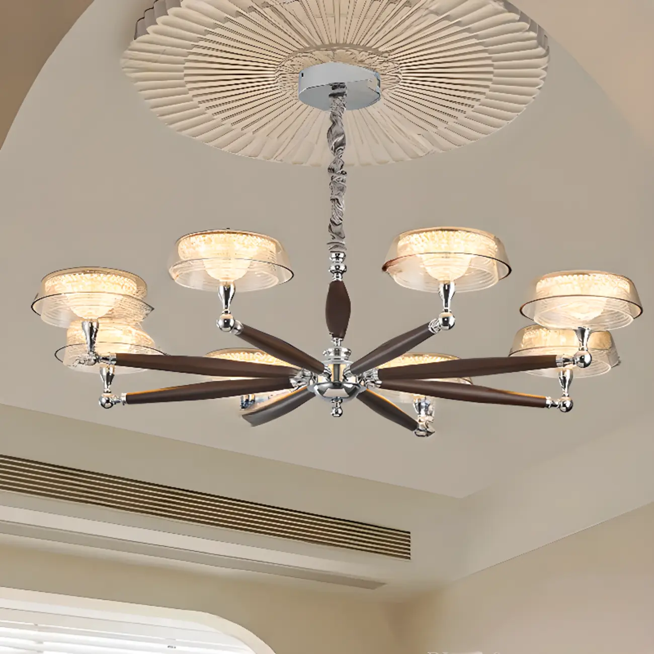 Brown Linear Wood Glass Modern Crystal Chandelier Light Image - 6 | homeyfad