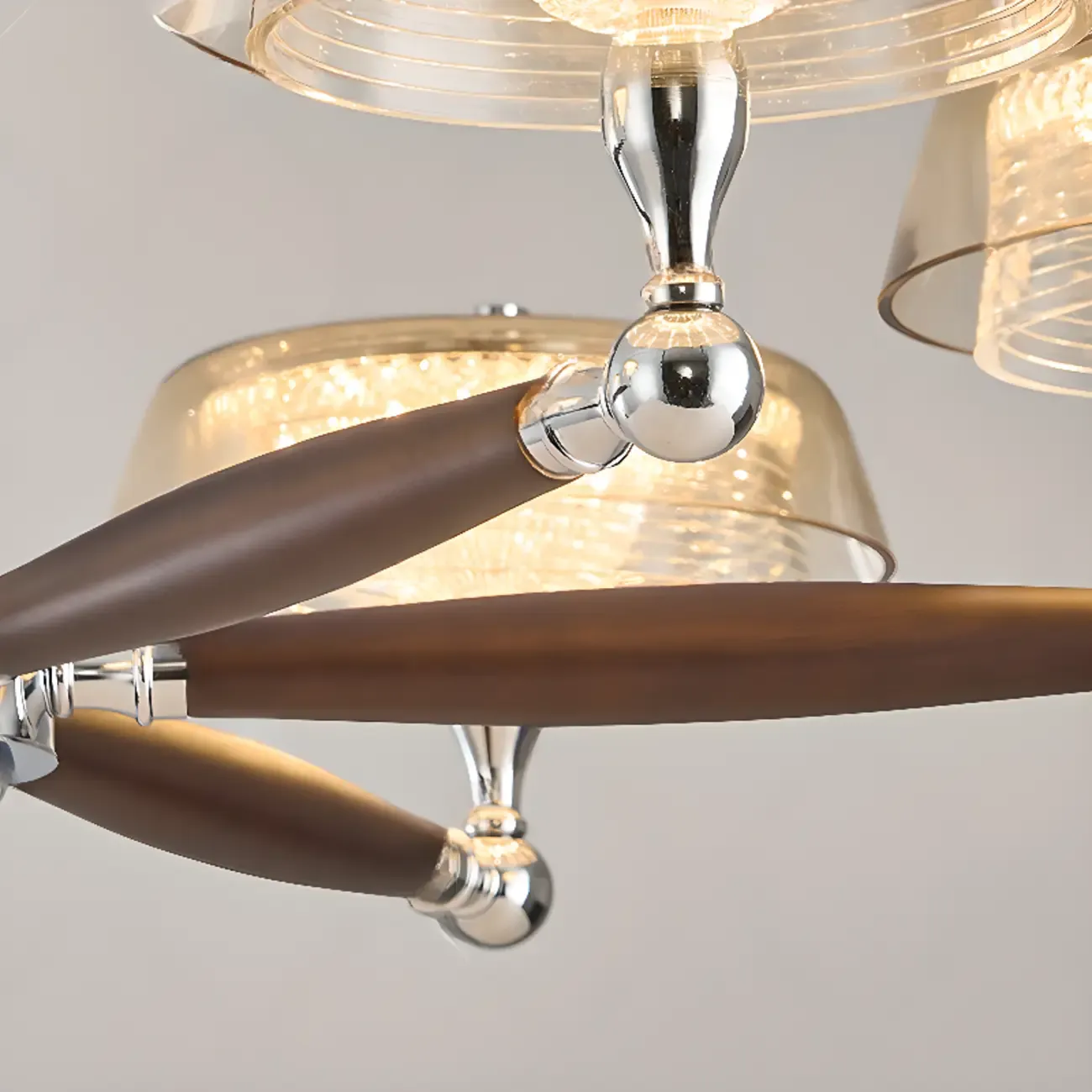 Brown Linear Wood Glass Modern Crystal Chandelier Light Image - 7