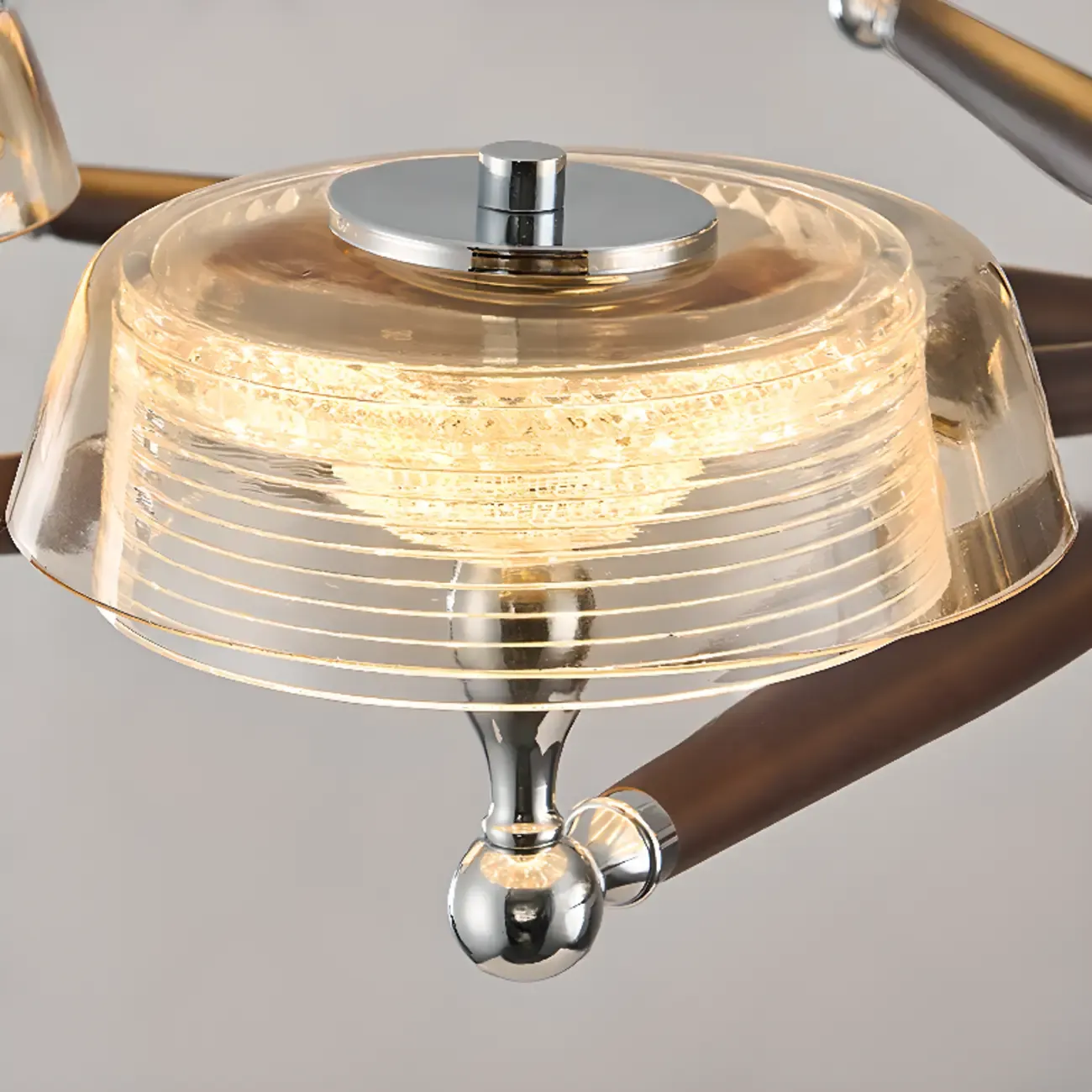 Brown Linear Wood Glass Modern Crystal Chandelier Light Image - 8