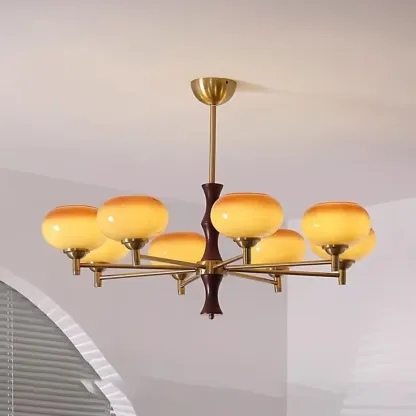 Vintage Elegant Gold Glass Linear Geometric Chandelier Image - 1