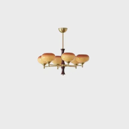 Vintage Elegant Gold Glass Linear Geometric Chandelier Image - 7