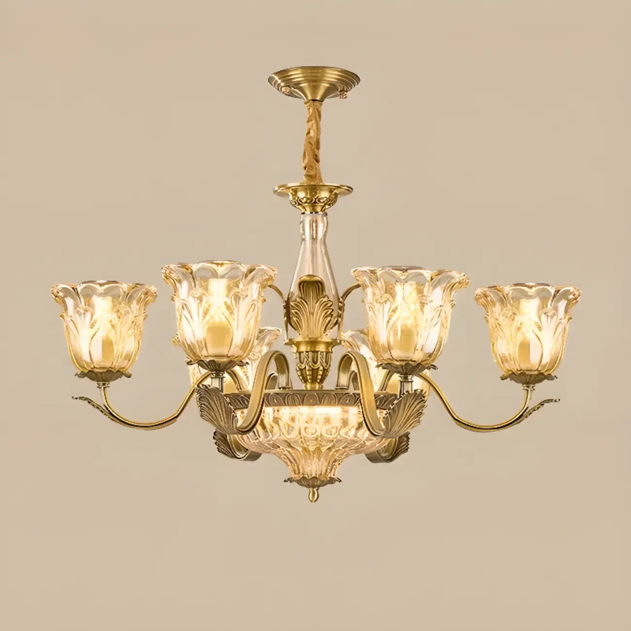 Gold Floral Glass Crystal Linear Modern Chandelier Image - 2
