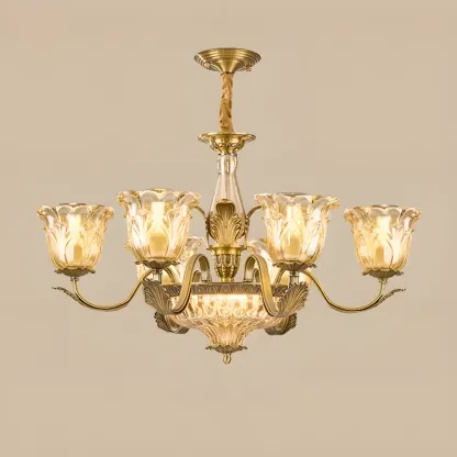 Gold Floral Glass Crystal Linear Modern Chandelier Image - 2
