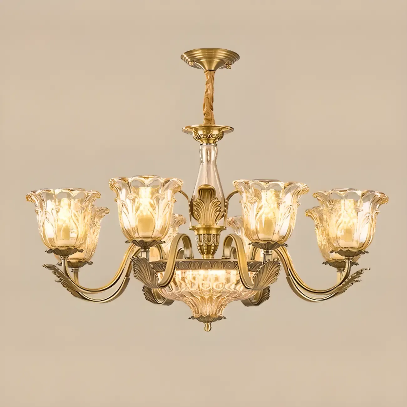Gold Floral Glass Crystal Linear Modern Chandelier Image - 4