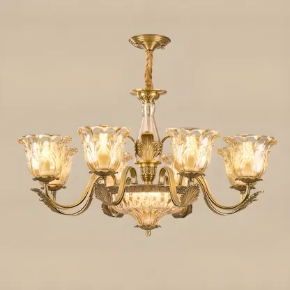 Gold Floral Glass Crystal Linear Modern Chandelier Image - 4