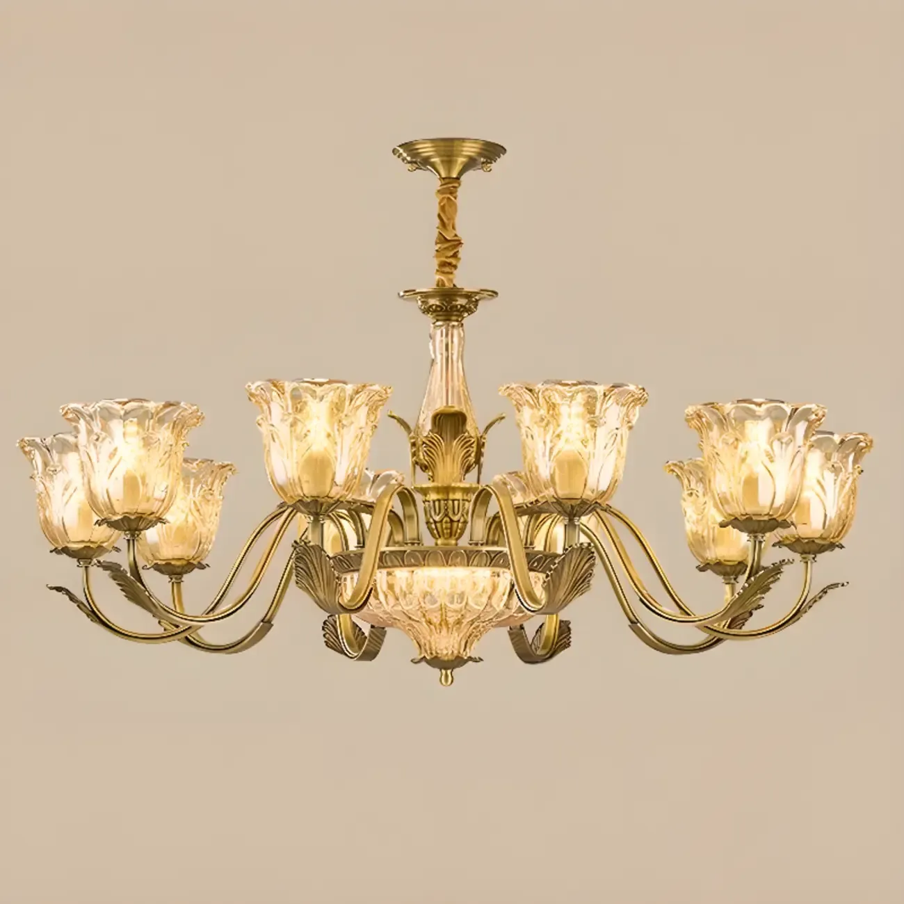 Gold Floral Glass Crystal Linear Modern Chandelier Image - 5