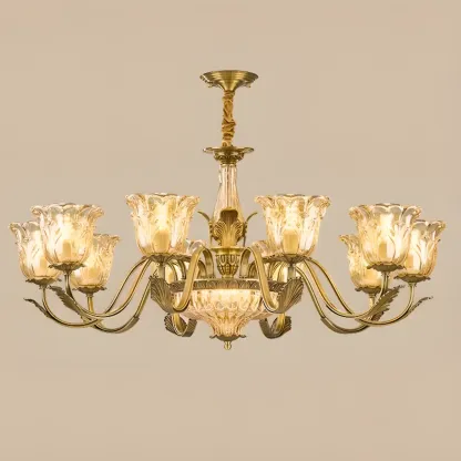 Gold Floral Glass Crystal Linear Modern Chandelier Image - 5