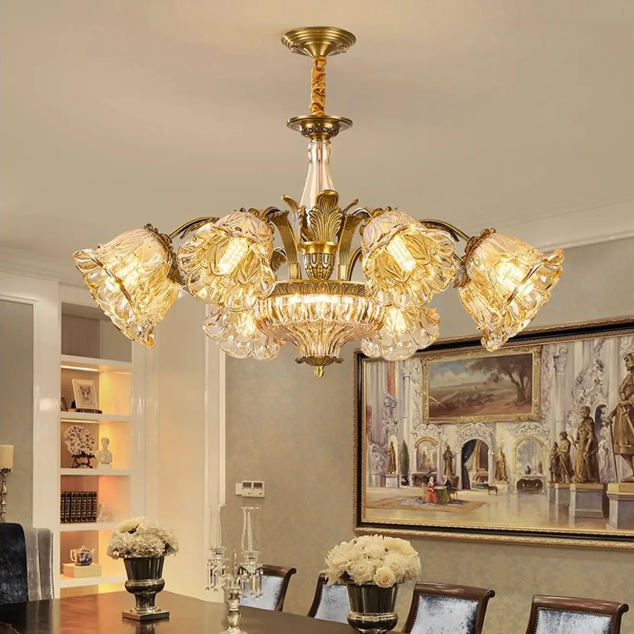Gold Floral Glass Crystal Linear Modern Chandelier Image - 6 | homeyfad