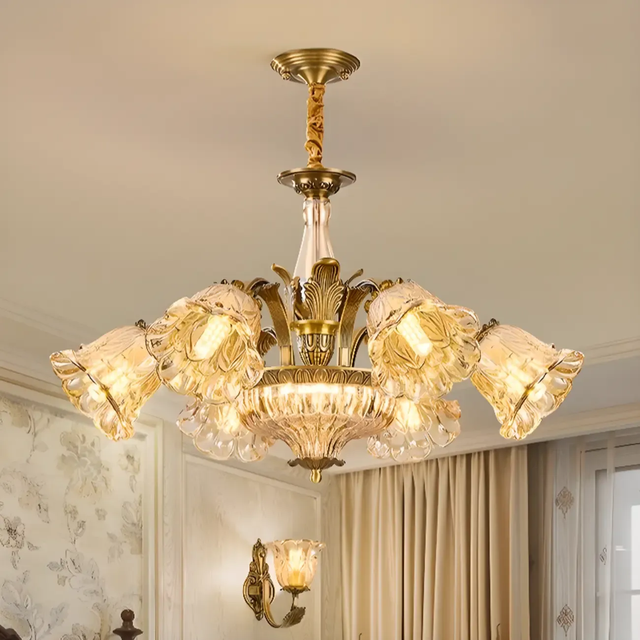 Gold Floral Glass Crystal Linear Modern Chandelier Image - 7