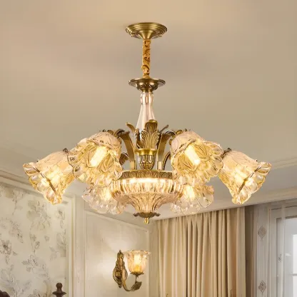 Gold Floral Glass Crystal Linear Modern Chandelier Image - 7
