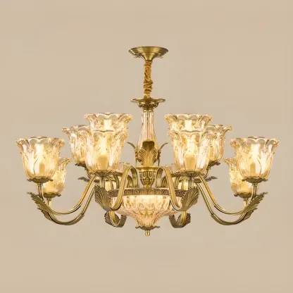 Gold Floral Glass Crystal Linear Modern Chandelier Image - 8