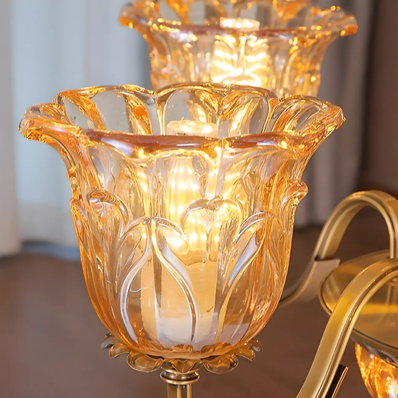 Gold Floral Glass Crystal Linear Modern Chandelier Image - 9 | homeyfad