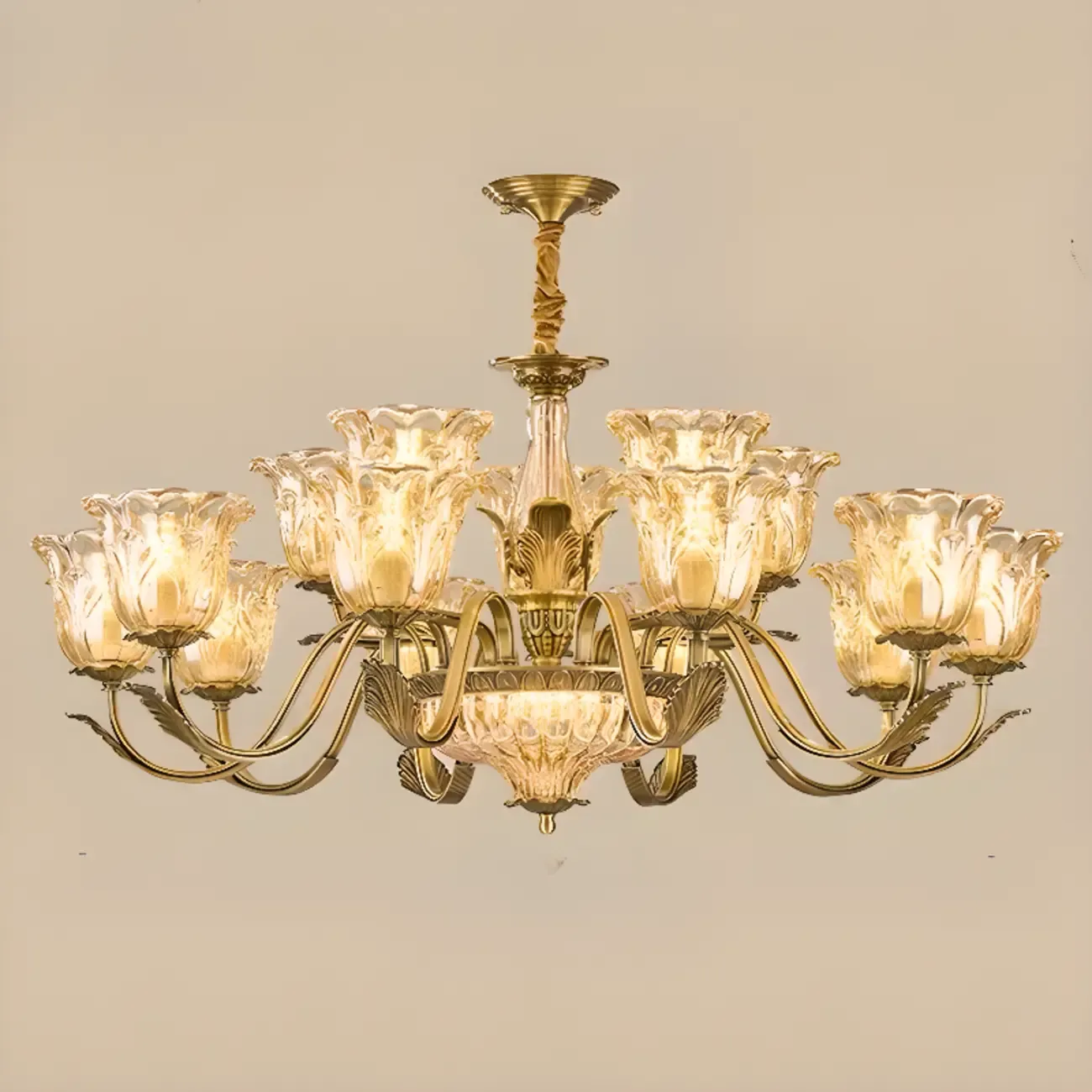 Gold Floral Glass Crystal Linear Modern Chandelier Image - 10