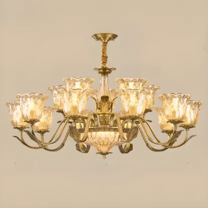 Gold Floral Glass Crystal Linear Modern Chandelier Image - 10