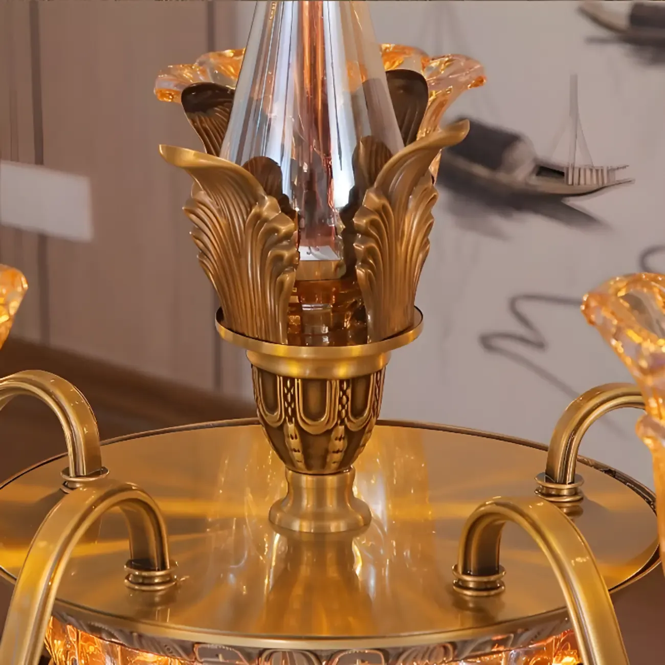 Gold Floral Glass Crystal Linear Modern Chandelier Image - 11